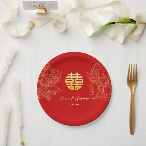 Chinese wedding dragon and phoenix tea ceremony paper plates