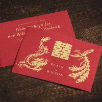 Chinese Wedding Dragon-Phoenix Double Xi Red Gold