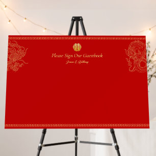 Chinese wedding dragon phoenix guestbook sign in