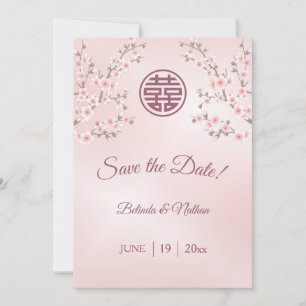 Chinese Wedding Dusty Pink Cherry Blossom  Save The Date