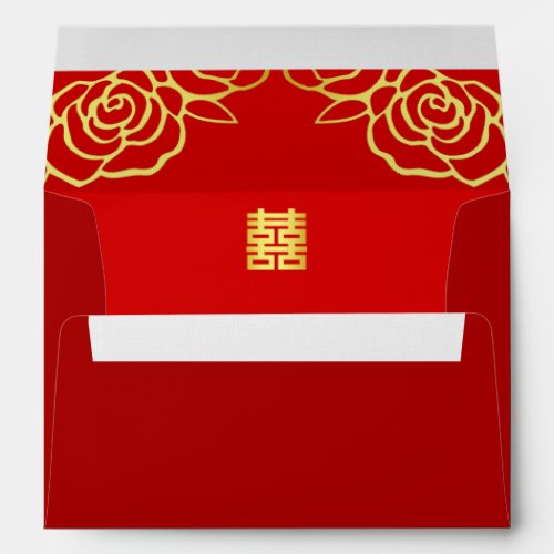 Chinese wedding floral rose papercut red and gold envelope