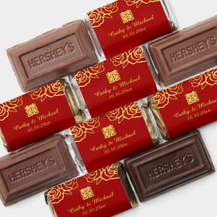 Chinese wedding floral rose papercut red and gold hershey's miniatures