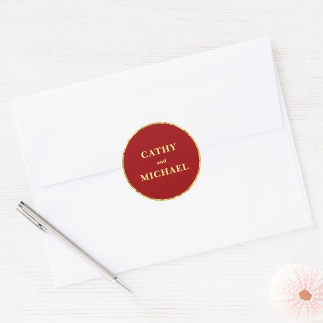 Chinese wedding formal red gold glitter classic round sticker (Envelope)