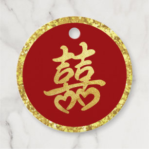 Chinese wedding formal red gold glitter favor tags