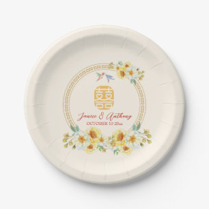Chinese wedding frame yellow floral bird elegant paper plates