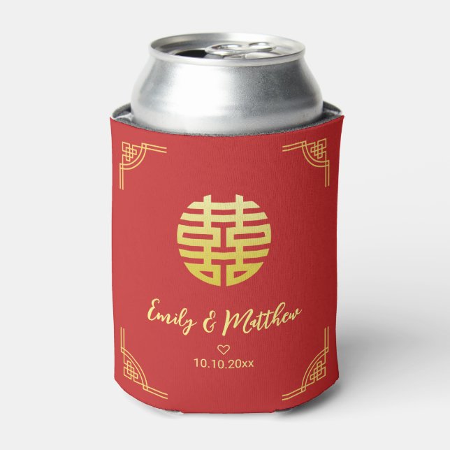 Chinese wedding golden frame double xi can cooler (Can Front)