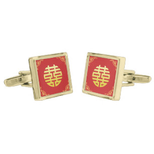 Chinese wedding golden frame double xi cufflinks