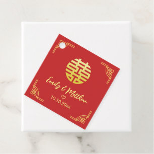 Chinese wedding golden frame double xi favor tags