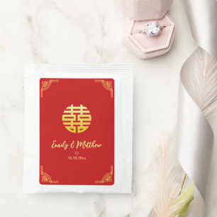 Chinese wedding golden frame double xi tea bag drink mix