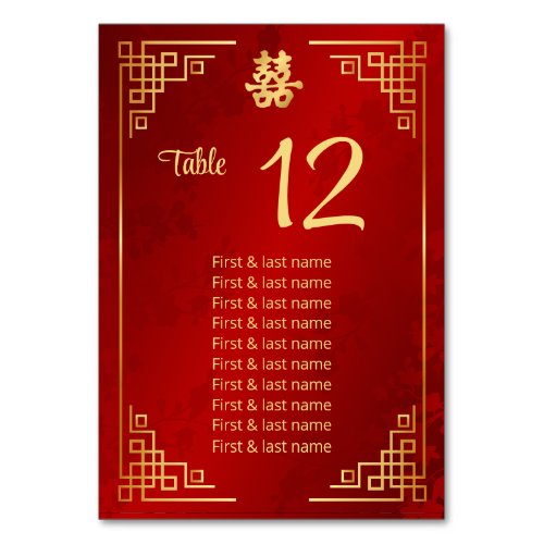 Chinese Wedding Guest Names  Table Number