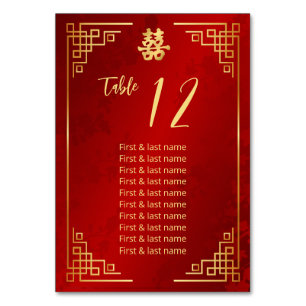 Chinese Wedding Guest Names  Table Number