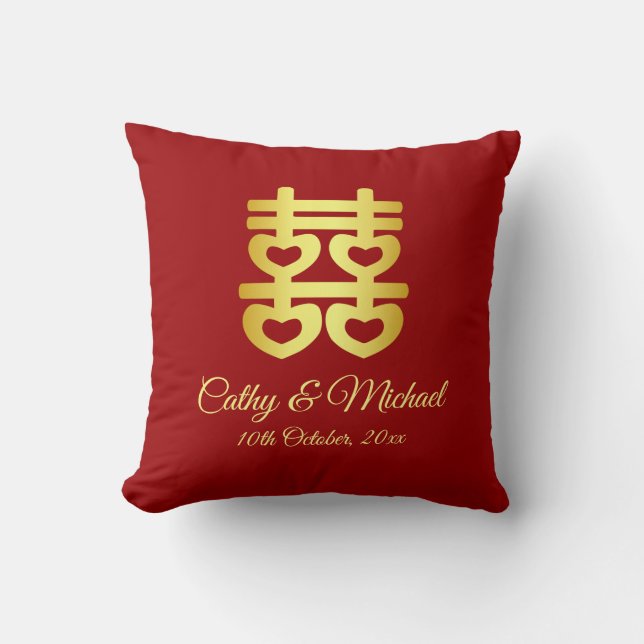 Chinese wedding heart double happiness red  throw pillow (Front)