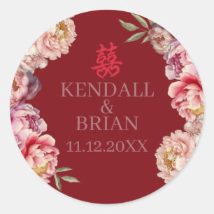Chinese Wedding Peony Classic Round Sticker