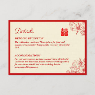 Chinese wedding red beige floral oriental enclosure card
