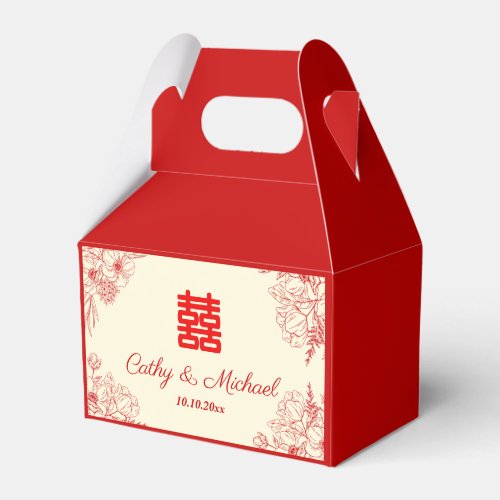 Chinese wedding red beige floral oriental favor boxes