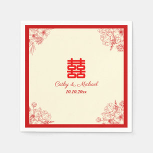 Chinese wedding red beige floral oriental napkins