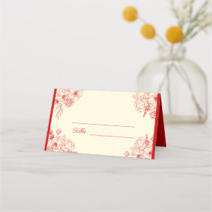 Chinese wedding red beige floral oriental place card