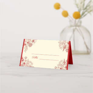 Chinese wedding red beige floral oriental place card