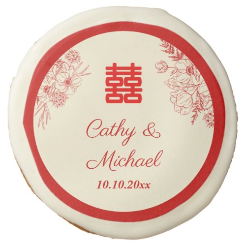 Chinese wedding red beige floral oriental sugar cookie