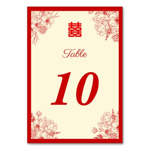 Chinese wedding red beige floral oriental table number