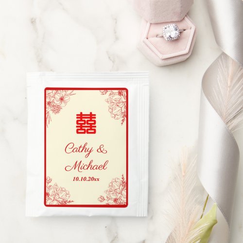 Chinese wedding red beige floral oriental tea bag drink mix