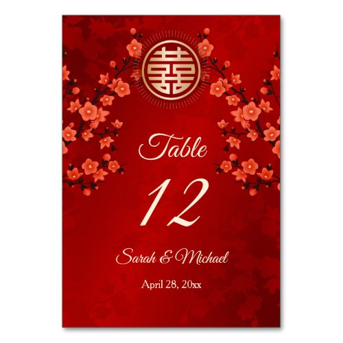 Chinese Wedding Red Cherry Blossom Table Number
