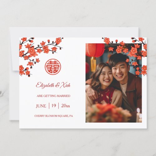 Chinese Wedding Red Cherry Blossom White Save The Date