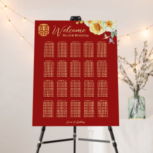 Chinese wedding red floral bird seating chart foam board