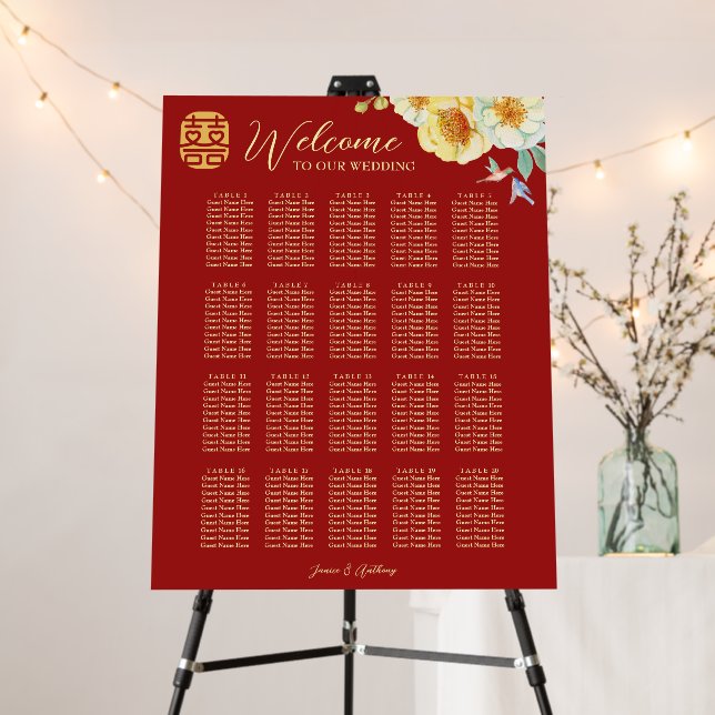 Chinese wedding red floral bird seating chart foam board (In Situ (Stand))