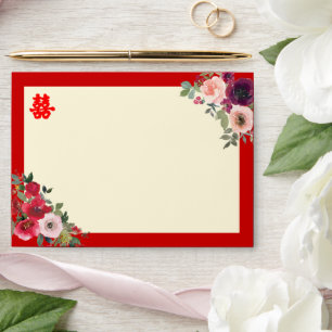 Chinese wedding red floral garden return address envelope