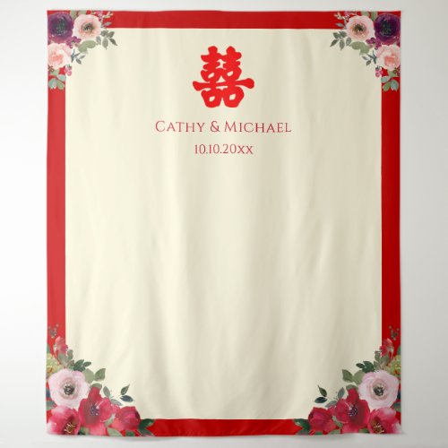 Chinese wedding red floral tea ceremony backdrop
