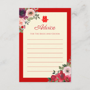 Chinese wedding red garden floral double happiness advice card
