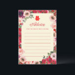 Chinese wedding red garden floral double happiness advice card<br><div class="desc">Realize your dream wedding with an oriental touch! You can customize the design by adding your names and wedding date etc. You are also welcome to reach out to me for any special design which is uniquely for you. Double happiness symbol and red decorations are the must have items for...</div>
