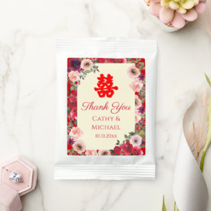 Chinese wedding red garden floral double happiness hot chocolate drink mix