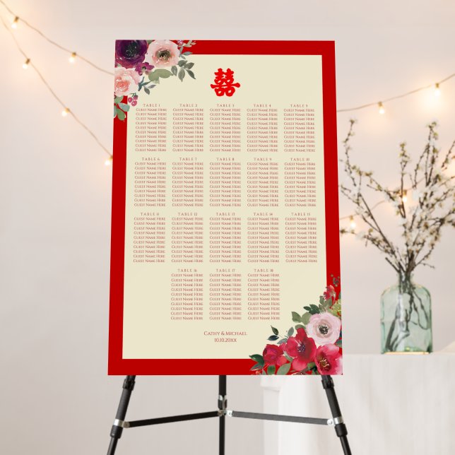Chinese wedding red garden floral seating chart foam board (In Situ (Stand))