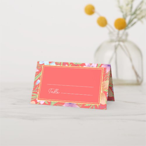 Chinese wedding red Pastel flower pattern Place Card