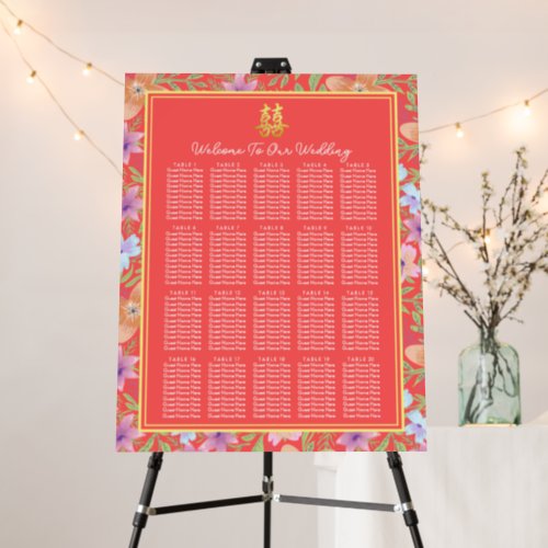 Chinese wedding red Pastel flower seating chart Foam Board