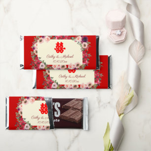 Chinese wedding red purple floral garden hershey bar favors