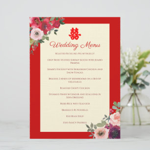Chinese wedding red purple floral garden menu