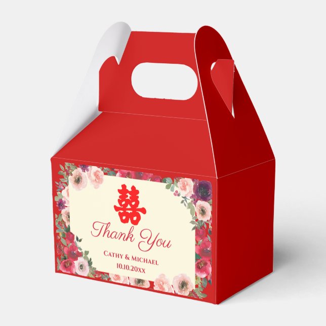 Chinese wedding red purple floral thank you  favor boxes (Back Side)