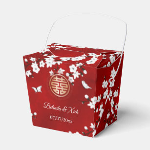 Chinese Wedding Red White Gold Thank You  Favor Boxes