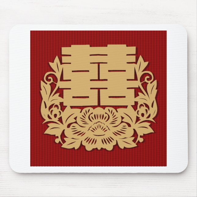 Chinese wedding with double happiness and flower mouse pad (Front)