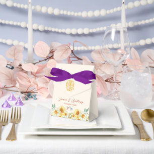 Chinese wedding yellow blue floral bird favor boxes