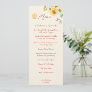 Chinese wedding yellow floral bird elegant menu