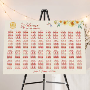 Chinese wedding yellow floral bird seating chart foam board