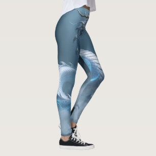 Chinese White Blue Dragon Art Fantasy Design With Leggings