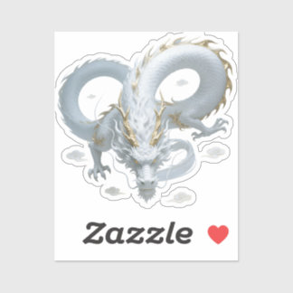 Chinese White Gold Dragon Art Fantasy Design With Sticker