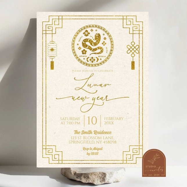 Chinese White Lunar New Year Snake Year Invitation (Creator Uploaded)