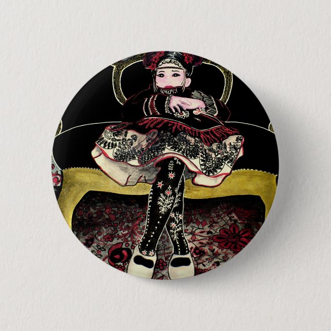 Chinese with flowers 3 pinback button (Front)