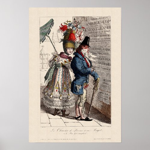 Chinese Woman and French Companion 1813 Caricature Poster